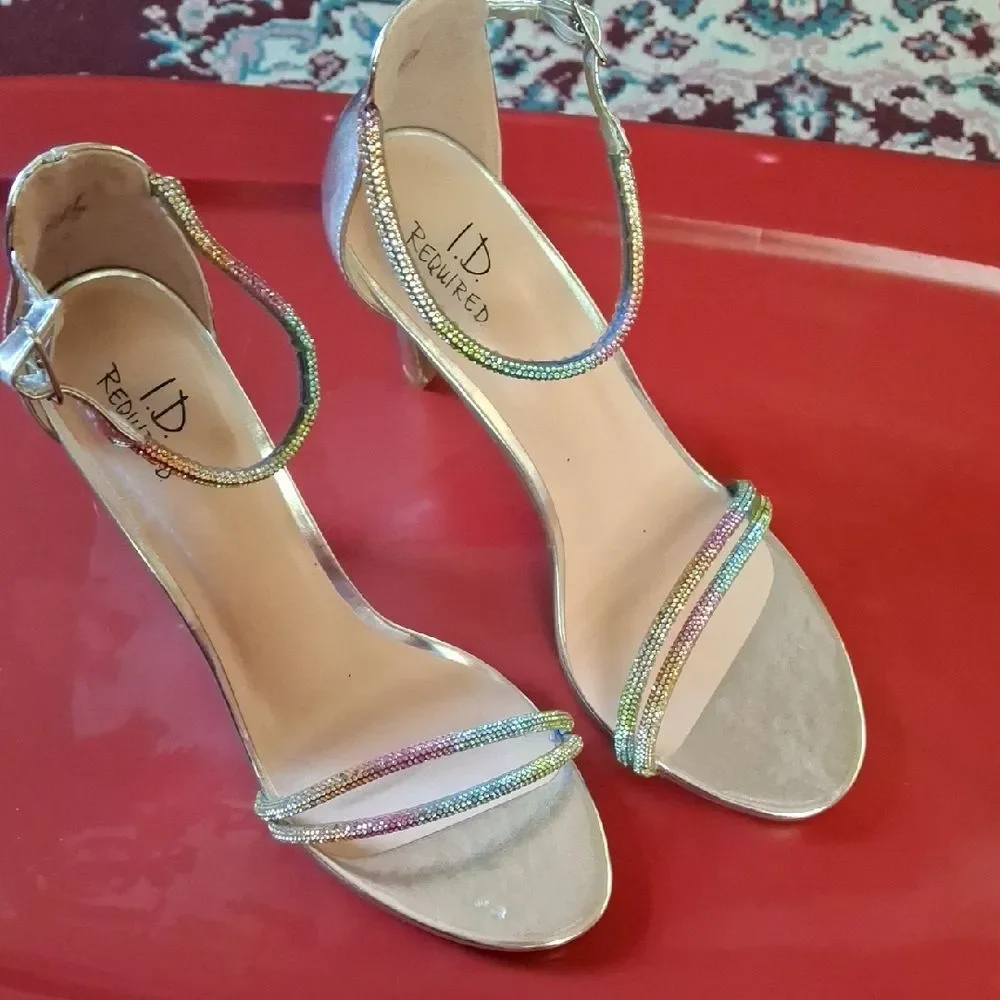 ID Required 11W Silver Heels with Multicolor Straps